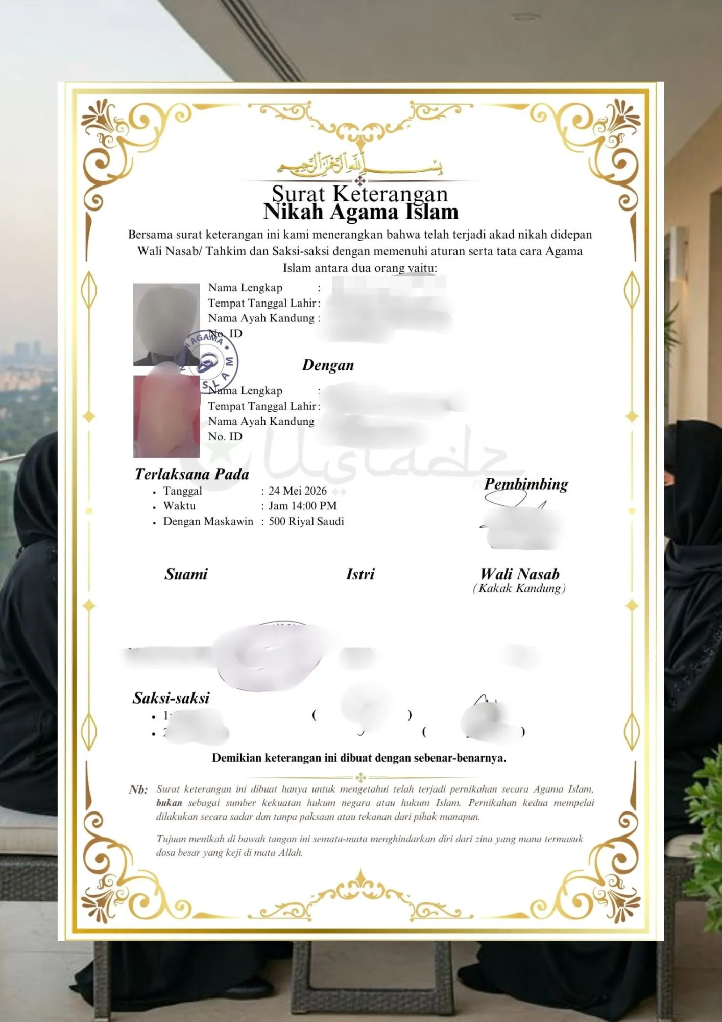 Surat Nikah Siri Asli dari Penghulu di Arab Saudi